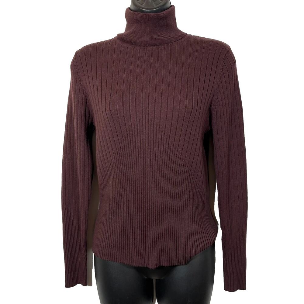 Brown Turtleneck Sweater Ribbed Bamboo Traders Women's Size Medium Retro Preppy